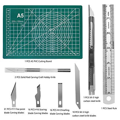 108 PCS Precision Cutter Carving Craft Hobby Knife Kit Includes Hobby Knife and Blades Stainless Steel Ruler Cutting Board for DIY Art Work Cutting, Hobby, Craft Scrapbooking Stencil