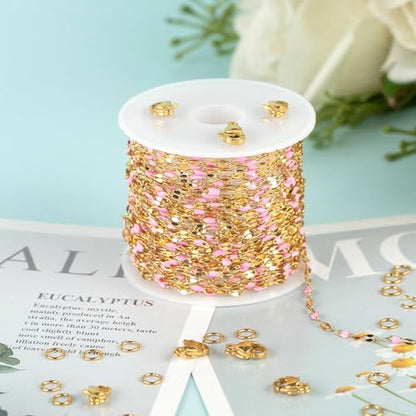 UMAOKANG Pink Enamel Chains for Jewelry Making Stainless Steel Chain Bulk - color: Gold-Pink