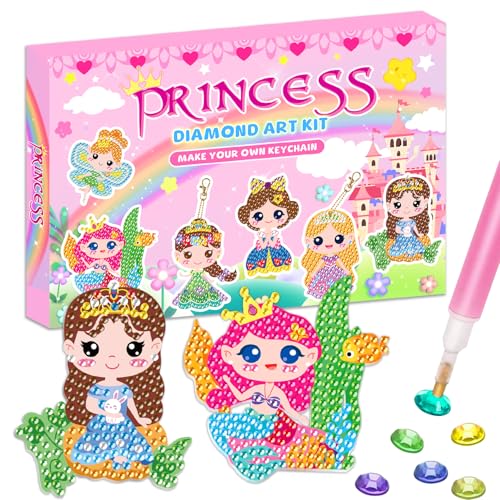 Labeol Diamond Art Kits for Kids with 5D Diamond Creat Your Own GEM Keychains Arts and Crafts for Kids Ages 8-12 Christmas Stocking Birthday Gifts for Kids 6+ - style: Princess