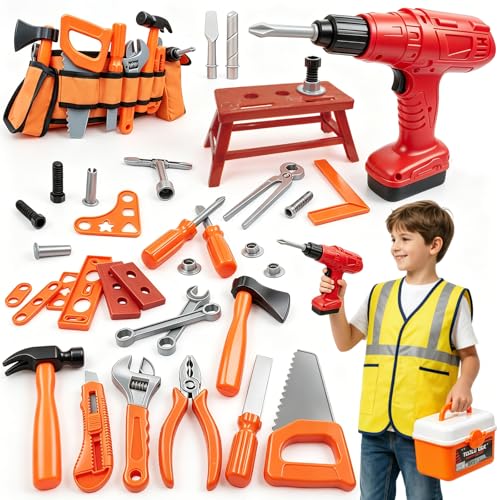 Kids Tool Set Toddler Tool Box Kit Construction Toys for Ages 3-5 - color: Orange-01