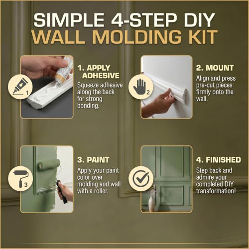 Birdeco Wall Molding Kit, Pre-Cut Paintable Moulding Trims, Easy Installation, Ready to Assemble Wall Molding Kit Trim for Accent Interior Decor, Total 9 Frames (Not Peel & Stick)