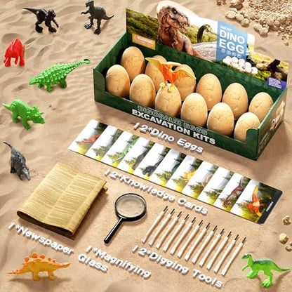 12 Dinosaur Eggs Dig Kit Toys for Kids, Excavation Kit with Magnifier - style: 12 Dinosaur Eggs
