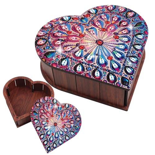 DIY Diamond Painting Storage Box Kit, Mandala Heart-Shaped Wooden Special Shaped Diamond Art Organizer, Decorative Gift Case for Jewelry, Dresser Tabletop Decor Ornament Crafts for Women - color: Heart-Mandala