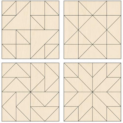 9" Barn Quilt Kit Set 4 | HST, Friendship Star, Dutch Sq, Flying Geese - size: 9 inches (set of 4), style: HST, Friendship Star, Dutch Square, Flying Geese
