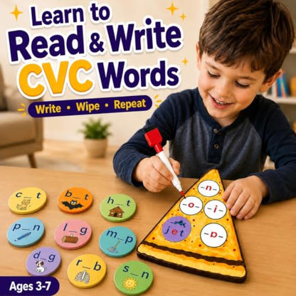 CVC Words on Pepperoni - Learn to Read & Write, Magnetic Phonics Games - size: CVC Word Game