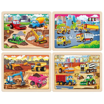 SYNARRY Large Wooden Construction Vehicle Puzzles for Kids Ages 4-6 - style: Construction Vehicle