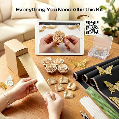 Caydo 1-1/2 Inch Satin Ribbon Flower Making Kit for Birthday Gifts - color: Champagne Gold