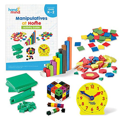 hand2mind-93538 Take Home Math Manipulatives Kit for Kids Grade K-2, with Snap Cubes, Base Ten Blocks, Cuisenaire Rods, Pattern Blocks, Color Tiles and Learning Clock, Homeschool Supplies (292 Pieces) - style: Set of 1