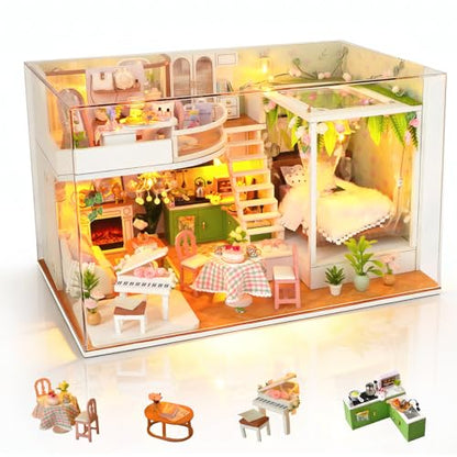 DIY Miniature House Kit, Dollhouse Kit w/Dust Cover Adult, Greenhouse
