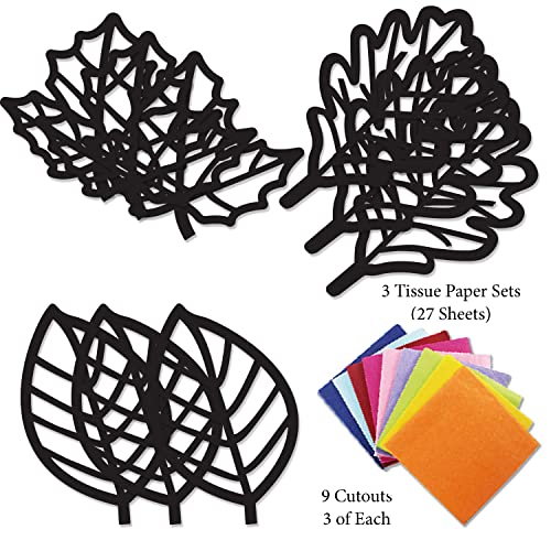 VHALE Suncatchers Craft 3 Sets (9 Cutouts) w Tissue Papers Stained Glass Effect Paper Sun Catcher Kit, Window Art, Classroom Crafts, Creative Art Projects, Kids Party Favors (Fall Leaf) - style: Fall Leaf