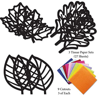 VHALE Suncatchers Craft 3 Sets (9 Cutouts) w Tissue Papers Stained Glass Effect Paper Sun Catcher Kit, Window Art, Classroom Crafts, Creative Art Projects, Kids Party Favors (Fall Leaf) - style: Fall Leaf