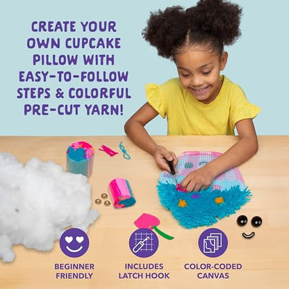 LatchKits Cupcake Pillow - Latch Hook Kits for Kids, Arts and Crafts, Yarn Art, Kids Crafts, Toys for Girls, Birthday Gift for Girls, Easy to Follow Pattern, Hook Included, Craft Kits, Ages 6+ - style: Cupcake Pillow