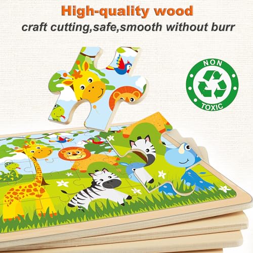 Wooden Jigsaw Puzzles for Kids Ages 4-6, 4-Pack 24-Piece Animal Puzzles Toy - color: Boys