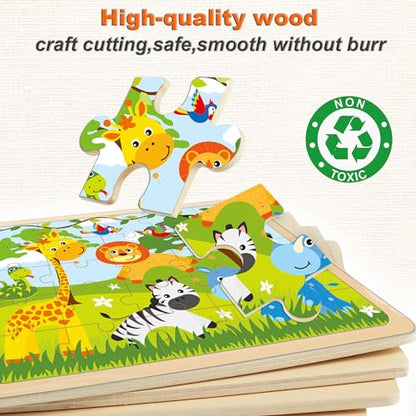 Wooden Jigsaw Puzzles for Kids Ages 4-6, 4-Pack 24-Piece Animal Puzzles Toy - color: Boys