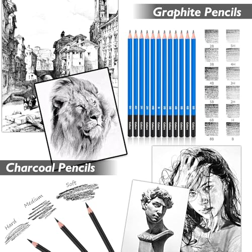 Caliart 176PCS Art Supplies Sketching Kit, 100 Sheets 3-Color Sketch Book - color: Green