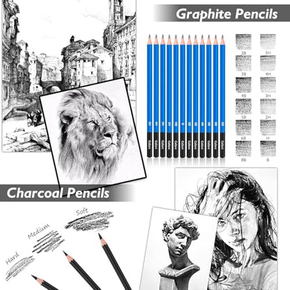 Caliart 176PCS Art Supplies Sketching Kit, 100 Sheets 3-Color Sketch Book - color: Green