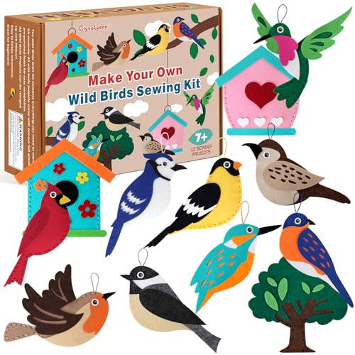 CiyvoLyeen Wild Birds Sewing Craft Kit Animal Sewing Kit for Boys and Girls Beginners Set of 12 Sewing Projects Gift for Kids - color: Birdie-12 Pcs