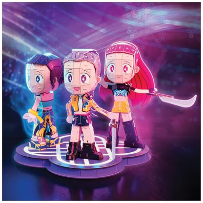 4D Build Kpop Demon Hunters HUNTR/X Chibi Character 3D Puzzle Model Kit - style: Rumi, Zoey & Mira with HUNTR/X Logo, 212 pcs