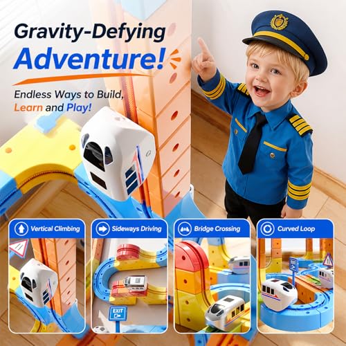 klick Rail Electric Magnetic Train Set, 3D Gravity-Defying Flexible Race Track for Kids 2-8, Building Toy Train Track, Educational STEM Building Toy, Birthday Gift for Boys Girls - color: Pink1