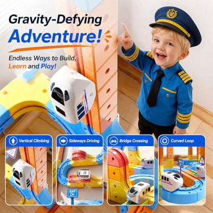 klick Rail Electric Magnetic Train Set, 3D Gravity-Defying Flexible Race Track for Kids 2-8, Building Toy Train Track, Educational STEM Building Toy, Birthday Gift for Boys Girls - color: Pink1