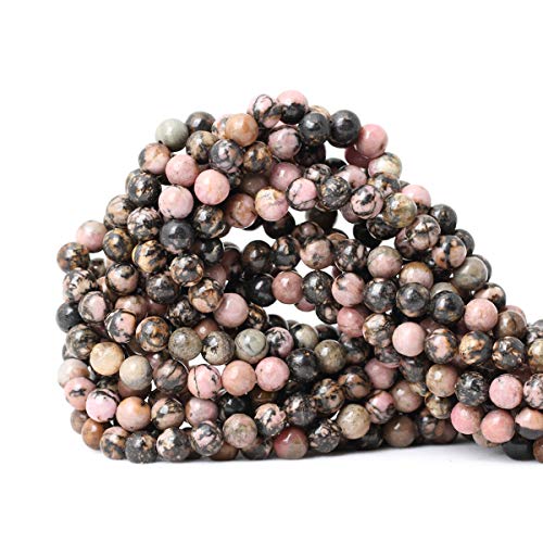 60PCS 6mm Natural Black Line Rhodochrosite Gemstone Smooth Round Loose Beads for Jewelry Making 1 Strand 15" - color: Black Line Rhodochrosite, size: 6mm