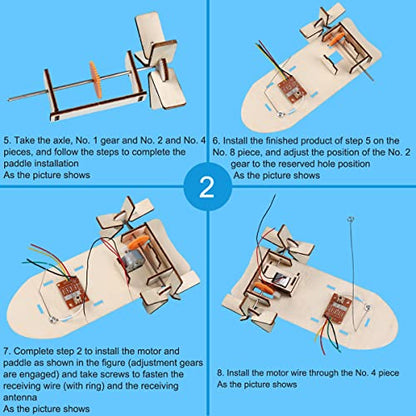 OULUN 3D Wooden Remote Control Boat, Motorized Construction Engineering Set