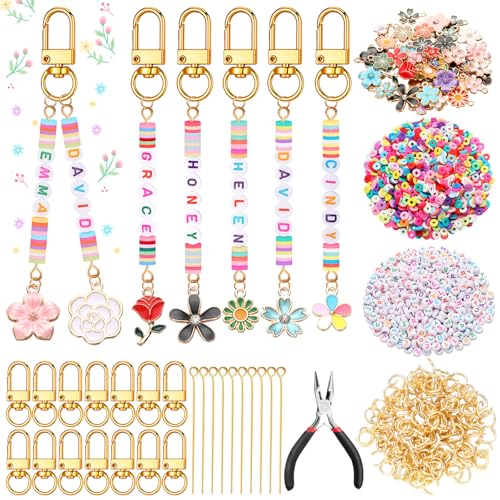 Tondiamo 2823 Pcs Flower Bead Keychain DIY Craft Making Kit - style: Flower