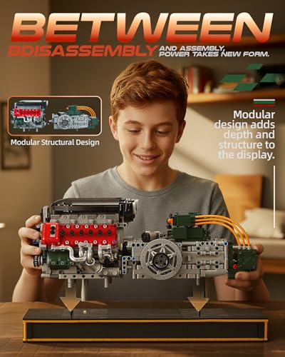 V12 Engine Kits That Runs with Motor & Battery for Adults Age 14+,2322PCS - color: Style 3