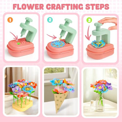 Flower Bouquet Craft Kit, DIY Flower-Making Crafts Toys for Kids Ages 4-8 - color: DIY Flower Set