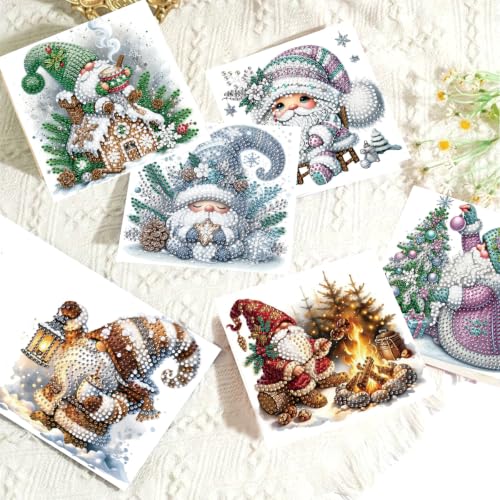 DDGYP 6pk Gnomes Diamond Art Cards w/Envelopes, DIY Xmas Kit for Adults - color: Dwarf 3