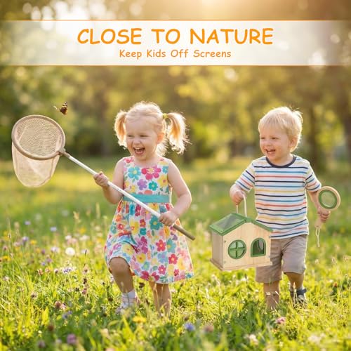 SainSmart Jr. Bug Catcher for Kids - Wooden Bug Habitat with Magnified Viewer, Butterfly Net, Observation Box, Tweezers & 15 Cards, Outdoor Toys & STEM Toys for Boys & Girls Ages 3+, Green - color: Green