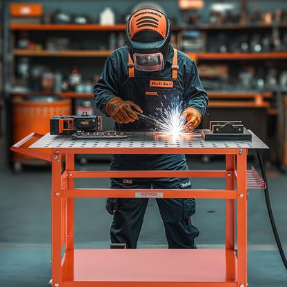 VEVOR Welding Table, 40" x 24" Welding Workbench Table with 800LBS Static Weight Capacity, Movable Steel Work Bench with 4 Wheels (2 with Brake), Double-Layer Storage Board and 5/8-inch Fixture Holes - size: 40.0 x 24.0 x 36.0 inch