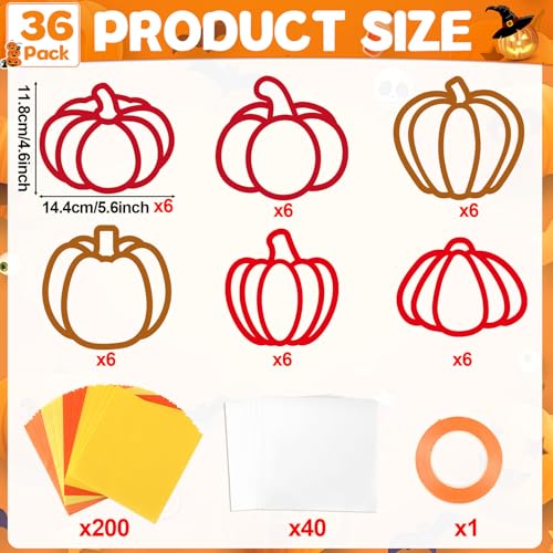 Qyeahkj 36 Set Fall Pumpkin Suncatchers Crafts for DIY Autumn Window Tissue Paper Crafts Kit Thanksgiving Pumpkin Hanging Decor for Fall Home Activity Art Project Birthday Party Favor Gift - style: Fall Pumpkin
