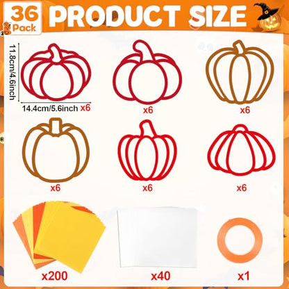Qyeahkj 36 Set Fall Pumpkin Suncatchers Crafts for DIY Autumn Window Tissue Paper Crafts Kit Thanksgiving Pumpkin Hanging Decor for Fall Home Activity Art Project Birthday Party Favor Gift - style: Fall Pumpkin
