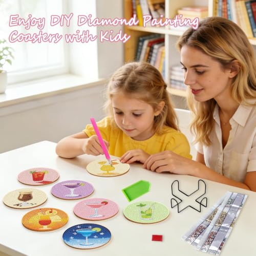 Leatrice 8PCS Diamond Art Coasters Set Diamond Painting Kits for Adults - color: AB cup