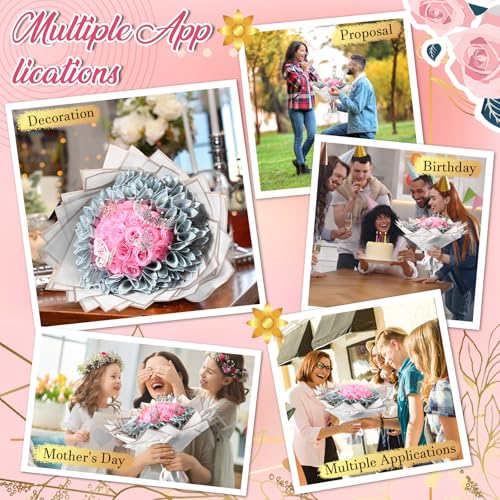 XunYee Bouquet Kit 20 Sheet Flower Wrapping Paper 100 Pcs Bamboo Skewers Floral Foam Blocks for Anniversary Birthday Gift Graduation Mother's Day(White) - color: White