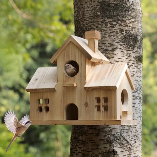 Wooden Bird House for Outside, Hanging Garden Birdhouse