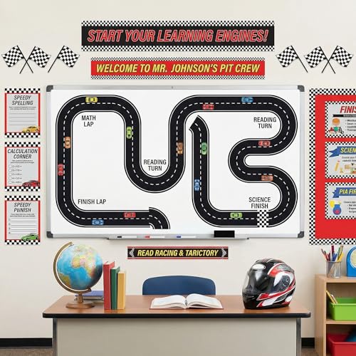 6 Pcs Christmas Race Party Decorations 39"x4" Racetrack Felt Roadway Mat for Cars with Double-Sided Tape, Christmas Village Road for Wall Floor Decoration, Car Themed Birthday Decor - style: Curved