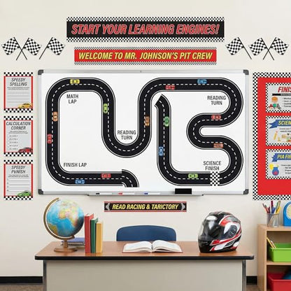 6 Pcs Christmas Race Party Decorations 39"x4" Racetrack Felt Roadway Mat for Cars with Double-Sided Tape, Christmas Village Road for Wall Floor Decoration, Car Themed Birthday Decor - style: Curved