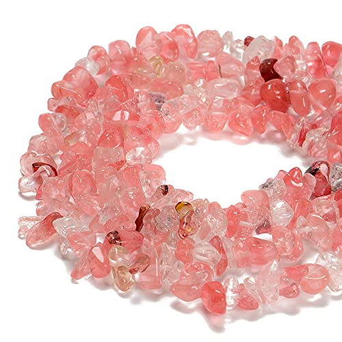 7-8mm Natural Cherry Quartz Gemstone Chips Healing Gravel Bracelets Necklace Kit Irregular Tumble Stone Beads DIY Crafts Design Jewelry Making 32" - color: Cherry Quartz
