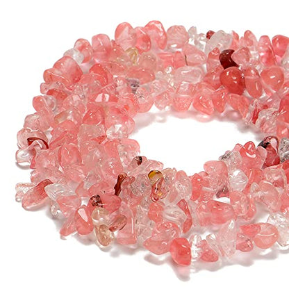 7-8mm Natural Cherry Quartz Gemstone Chips Healing Gravel Bracelets Necklace Kit Irregular Tumble Stone Beads DIY Crafts Design Jewelry Making 32" - color: Cherry Quartz