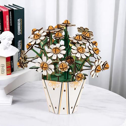 Chamomile Daisy 3D Wooden Flower Puzzle Model Kit - color: Chamomile Daisy Flower