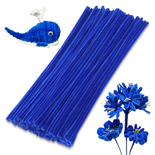 100 Pieces Pipe Cleaners Bulk Chenille Stem Blue Pipe Cleaners - color: Blue