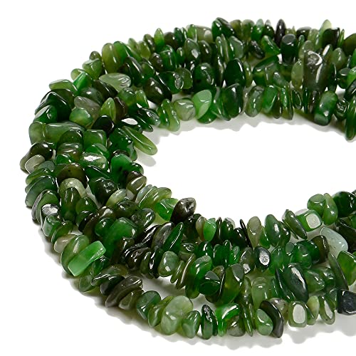 7-8mm Natural Green Canada Jade Gemstone Chips Healing Gravel Bracelets Necklace Kit Irregular Tumble Stone Beads DIY Crafts Design Jewelry Making 32" - color: Green Canada Jade