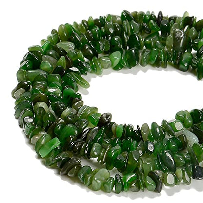 7-8mm Natural Green Canada Jade Gemstone Chips Healing Gravel Bracelets Necklace Kit Irregular Tumble Stone Beads DIY Crafts Design Jewelry Making 32" - color: Green Canada Jade