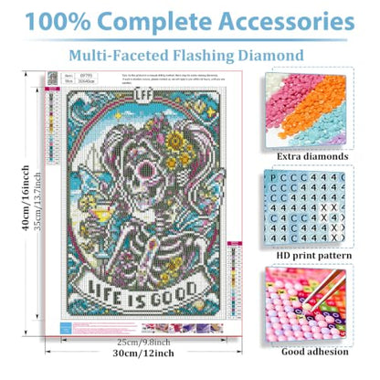 Skull Diamond Art Kits for Adults Beginners, Diamond Painting Kits 12x16 in - color: Beach Skull