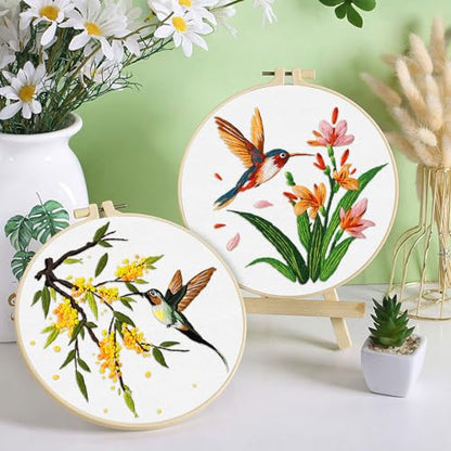 ERKOON 3 Sets Embroidery Kit, Hummingbird Cross Stitch Set for Include Embroidery Cloth Hoops Threads for Craft Lover Hand Stitch (Hummingbird) - color: Hummingbird