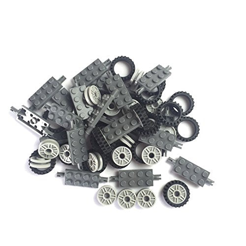 Taken All 24 mm X 7 mm Tire,Wheel and Long Axles -50 Pieces Brick Building Chassis Pieces Education Wheels Set Toy