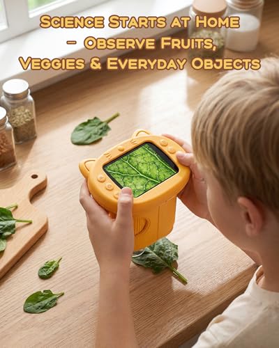 1000X Digital Microscope for Kids Handheld, 4K 2.4" IPS Screen Portable Mini Pocket Microscope 2MP Camera, STEM Educational Toy Birthday for Boys Girls Ages 3-6 6-12,Yellow - color: yellow