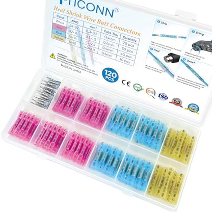 TICONN 120PCS Heat Shrink Butt Connectors, Crimp Wire Connectors Kit - size: 120 PCS-4Sizes